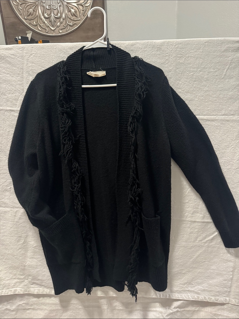 Nurture by Lamaze Black Open-Front Fringe Trim Cardigan